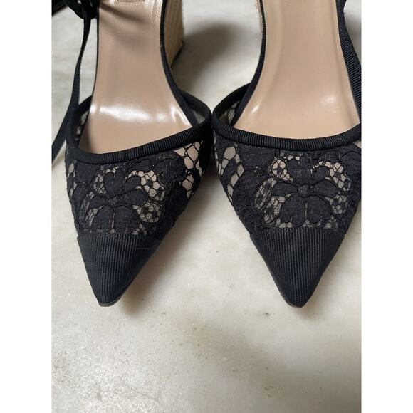 VALENTINO GARAVANI Black Lace Ankle Bow Straps Pointy Toe Espadrilles 38 unique - Picture 9 of 13